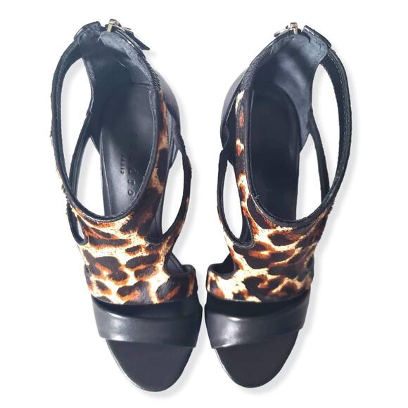 Sandro Paris Alessia Heels Brown Leather Caged Gladiator Animal Print Size 37 6 - Picture 2 of 16